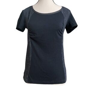 Oakley Gray Black Ruched Raglan Short Sleeve‎ Fitted Tee Sz. S